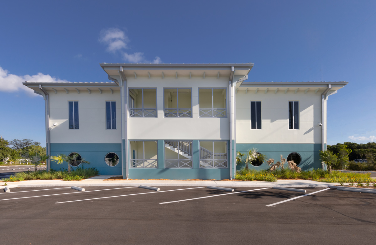 Architectural southern view of the College of the Florida Keys in Key Largo, FL.